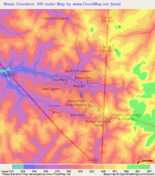 Matao,Brazil Elevation Map