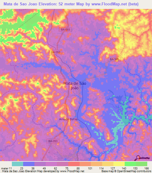 Mata de Sao Joao,Brazil Elevation Map