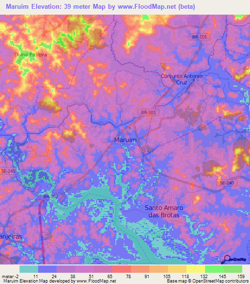 Maruim,Brazil Elevation Map