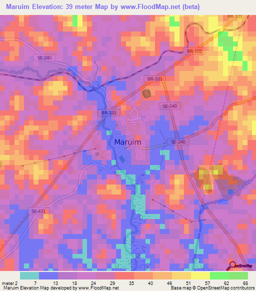 Maruim,Brazil Elevation Map