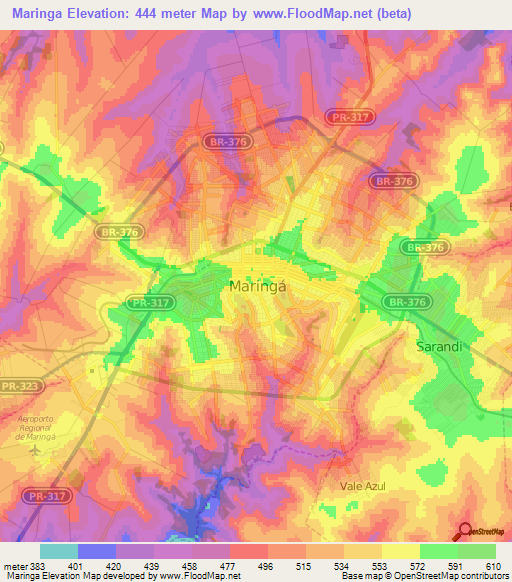 Maringa,Brazil Elevation Map