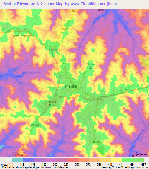 Marilia,Brazil Elevation Map