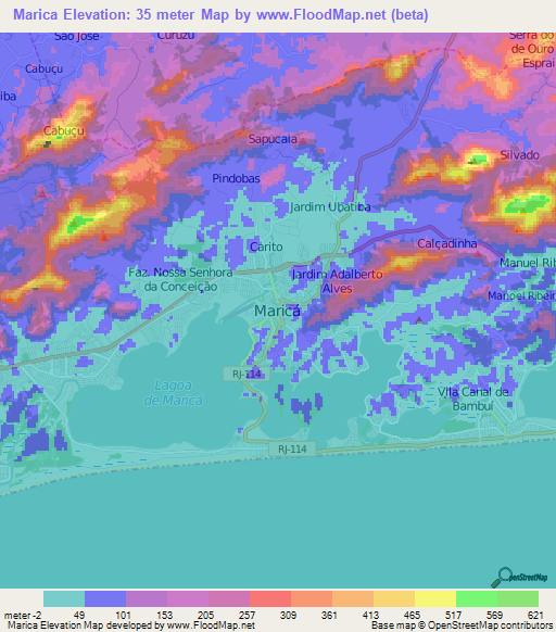 Marica,Brazil Elevation Map