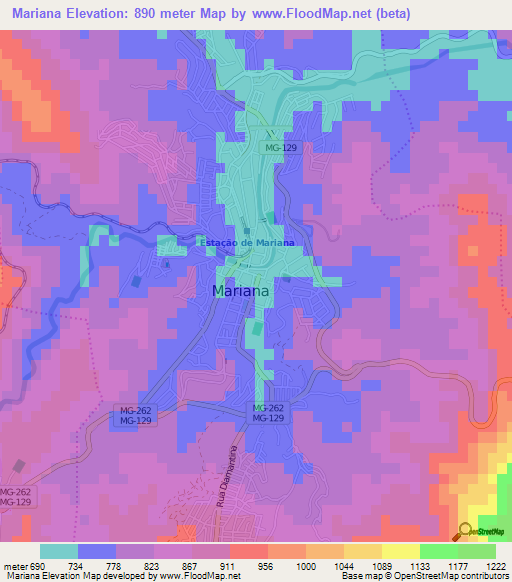 Mariana,Brazil Elevation Map