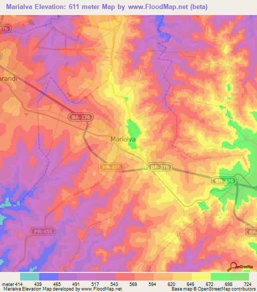 Marialva,Brazil Elevation Map