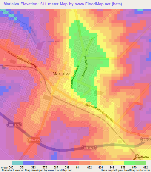 Marialva,Brazil Elevation Map