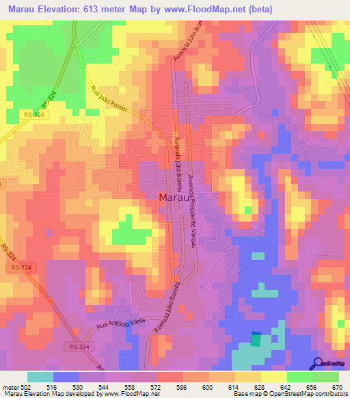 Marau,Brazil Elevation Map