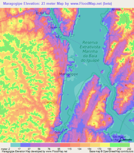 Maragogipe,Brazil Elevation Map