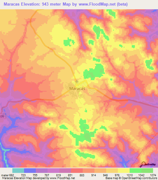 Maracas,Brazil Elevation Map