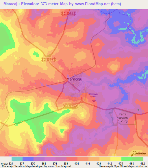 Maracaju,Brazil Elevation Map