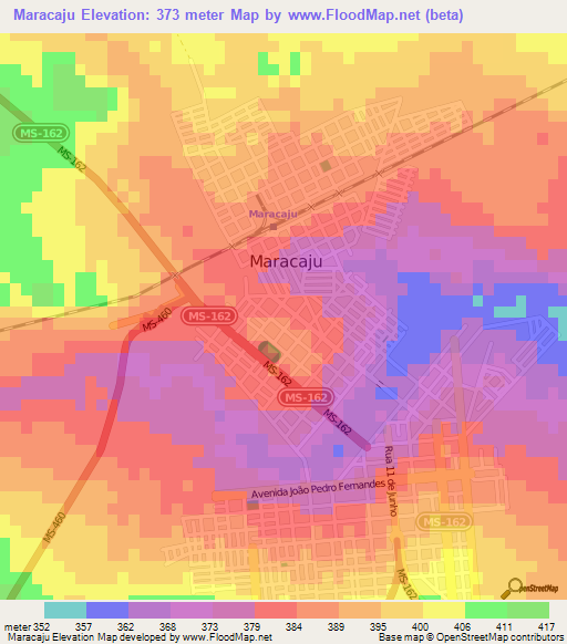 Maracaju,Brazil Elevation Map