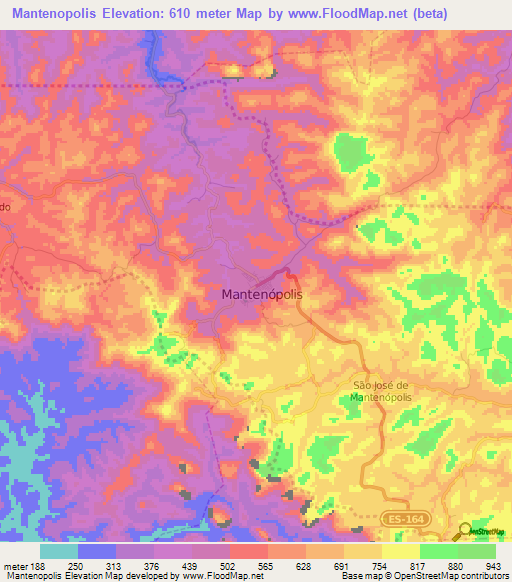 Mantenopolis,Brazil Elevation Map