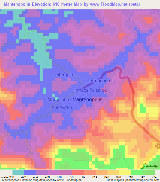 Mantenopolis,Brazil Elevation Map