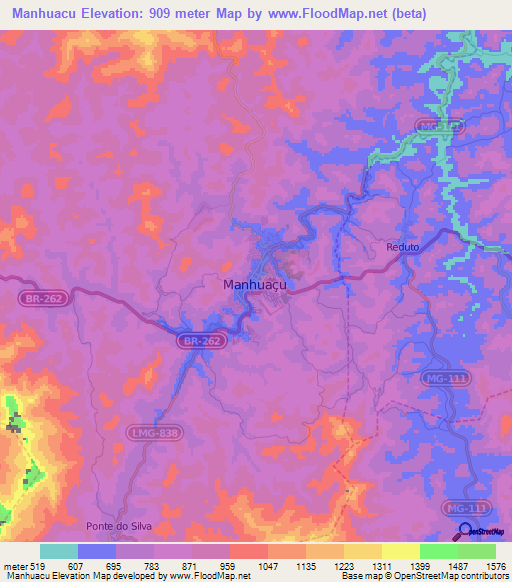 Manhuacu,Brazil Elevation Map