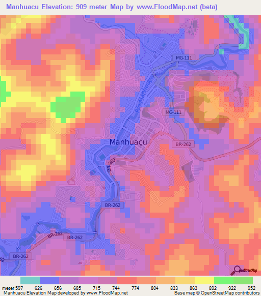 Manhuacu,Brazil Elevation Map