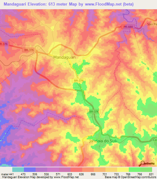 Mandaguari,Brazil Elevation Map