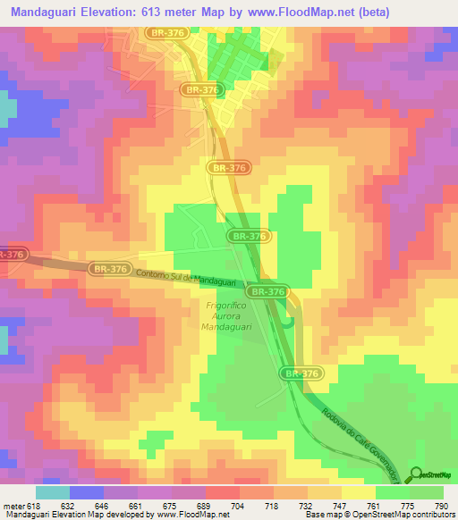 Mandaguari,Brazil Elevation Map