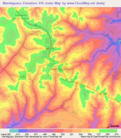 Mandaguacu,Brazil Elevation Map