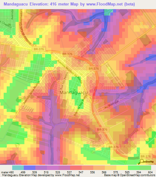 Mandaguacu,Brazil Elevation Map