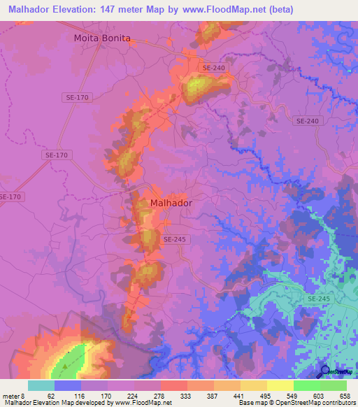 Malhador,Brazil Elevation Map