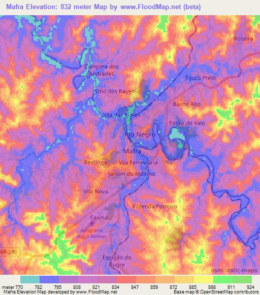 Mafra,Brazil Elevation Map