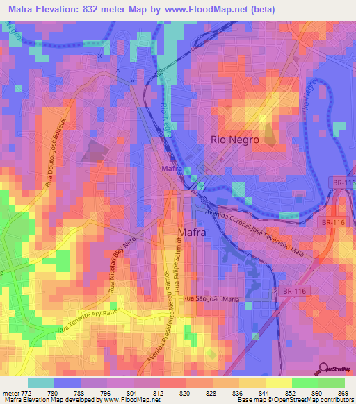 Mafra,Brazil Elevation Map