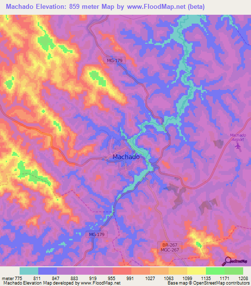 Machado,Brazil Elevation Map