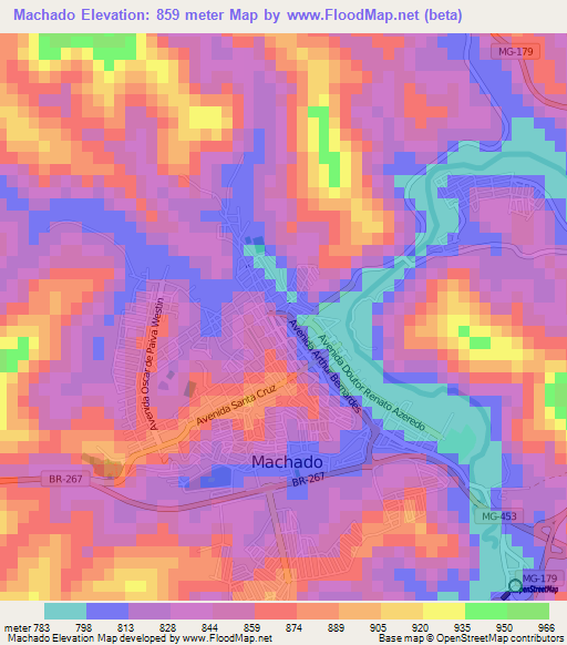 Machado,Brazil Elevation Map