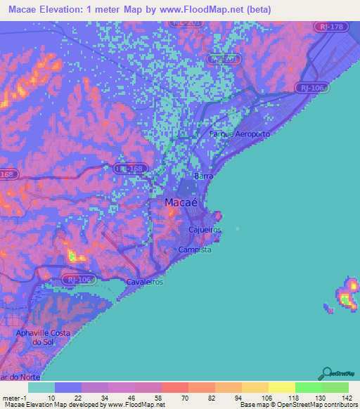 Macae,Brazil Elevation Map