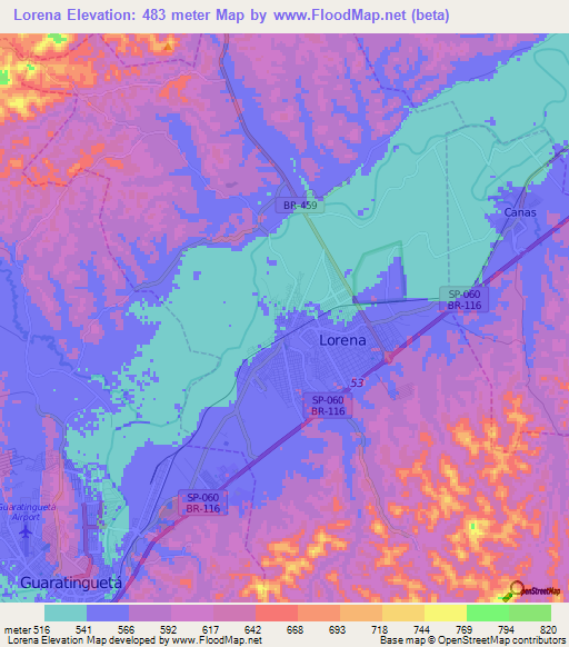 Lorena,Brazil Elevation Map