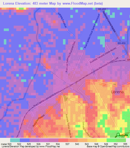 Lorena,Brazil Elevation Map