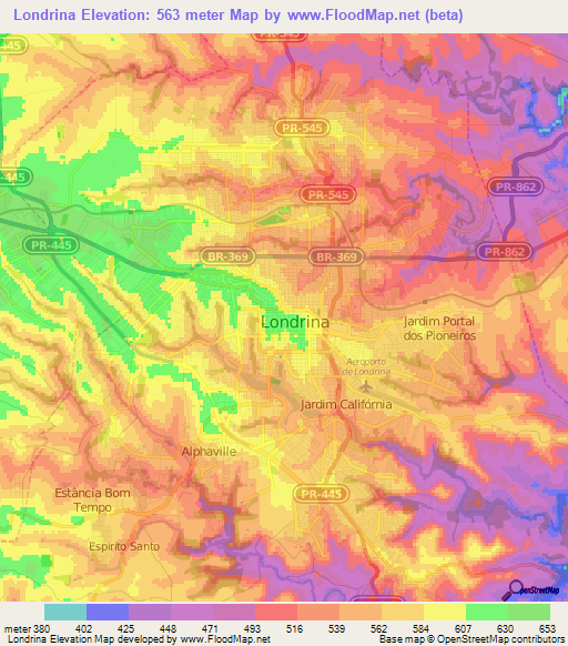 Londrina,Brazil Elevation Map