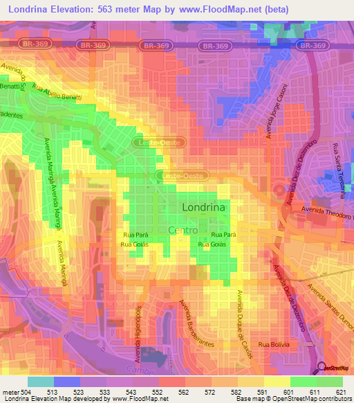 Londrina,Brazil Elevation Map