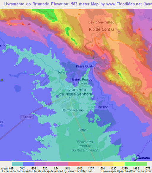 Livramento do Brumado,Brazil Elevation Map