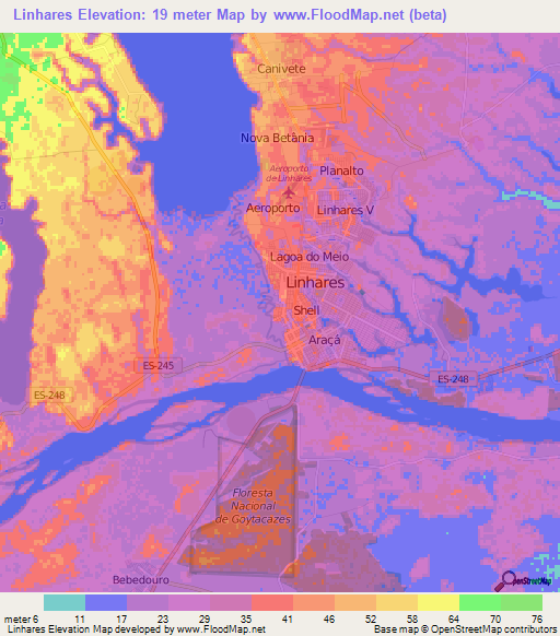 Linhares,Brazil Elevation Map