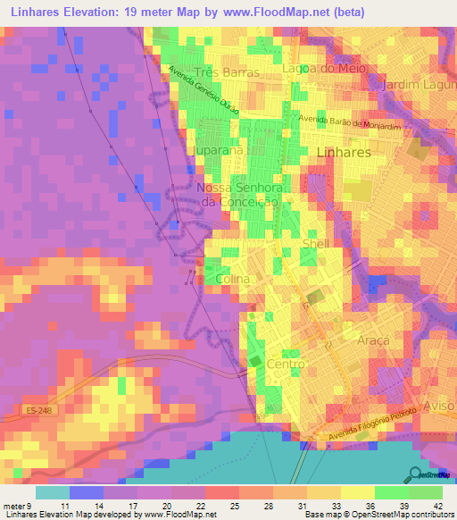 Linhares,Brazil Elevation Map