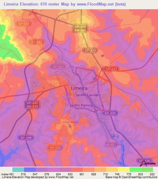 Limeira,Brazil Elevation Map