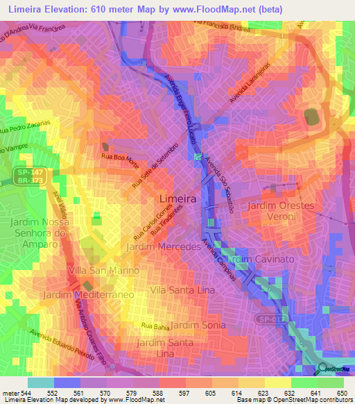 Limeira,Brazil Elevation Map