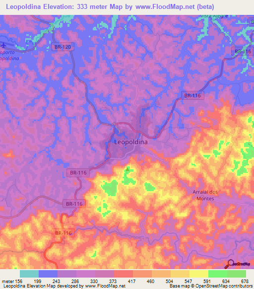 Leopoldina,Brazil Elevation Map