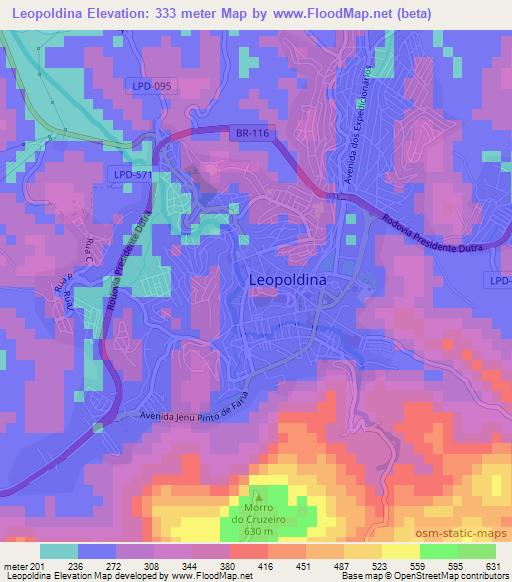 Leopoldina,Brazil Elevation Map