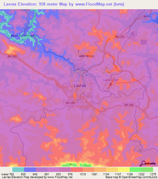 Lavras,Brazil Elevation Map