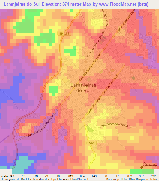 Laranjeiras do Sul,Brazil Elevation Map