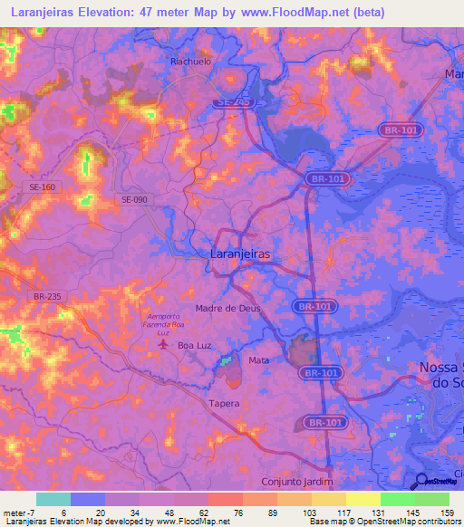Laranjeiras,Brazil Elevation Map