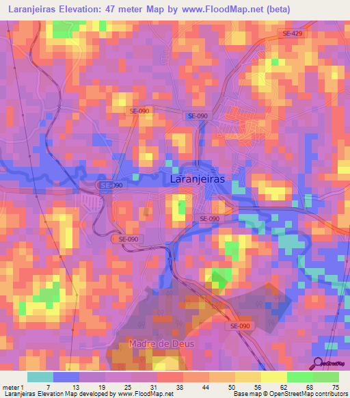 Laranjeiras,Brazil Elevation Map