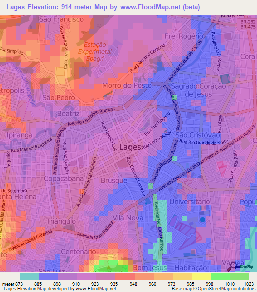 Lages,Brazil Elevation Map