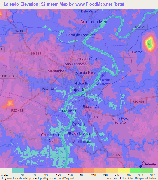 Lajeado,Brazil Elevation Map