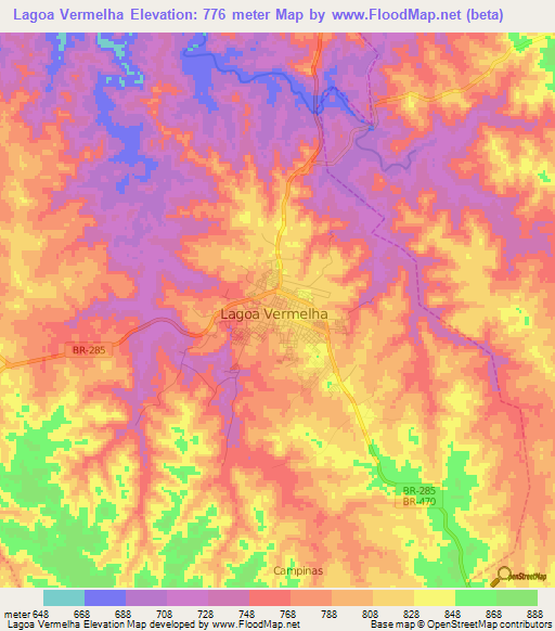 Lagoa Vermelha,Brazil Elevation Map