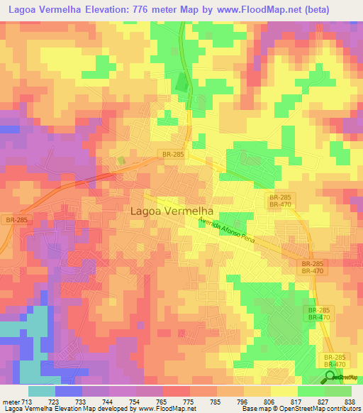 Lagoa Vermelha,Brazil Elevation Map