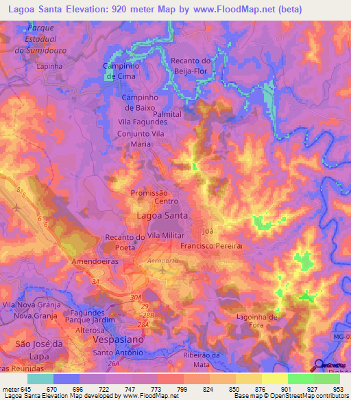 Lagoa Santa,Brazil Elevation Map