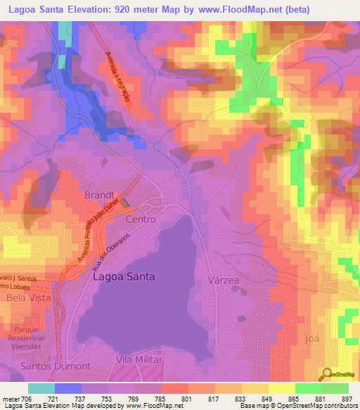 Lagoa Santa,Brazil Elevation Map